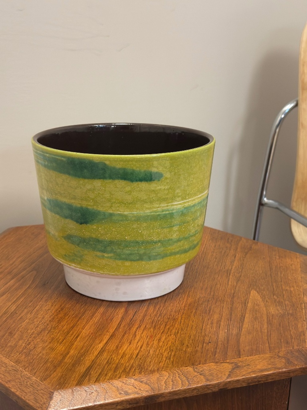 1970s West Germany 2524 Pottery Planter Vibrant Green & White Glaze 12/4"